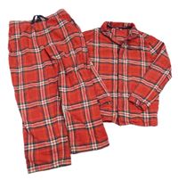 Červeno-tmavomodro-bílo-hnědé kostkované pyžamo M&S