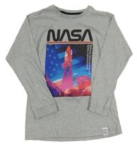 Šedé melírované pyžamové triko s potiskem - NASA