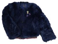 Tmavomodrý kožešinový podšitý crop bomber s obrázkami a logy QUAPI