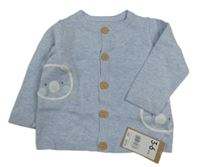 Nové - svetlomodrý melírovaný prepínaci sveter s medvedíkmi Mothercare