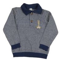 Tmavomodro-biely pruhovaný sveter s králíčkem - Peter Rabbit a golierikom M&S