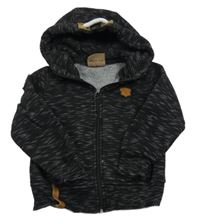 Čierna melírovaná prepínaci tepláková mikina s nášivkou a kapucňou