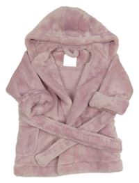 Svetloružový plyšový župan s kapucňou Next