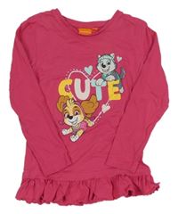 Tmavorůžové triko s PAW PATROL a kamínky a volánkem nickelodeon