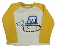 Smetanovo-tnmavožlutá fleecová mikina s buldozerem Matalan