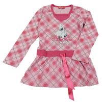 Růžovo-tmavorůžovo-černá károvaná šatová tunika s koníkem a kamínky R&B