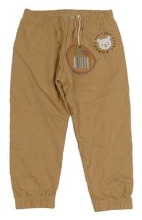 Nové - hnědé tepláky s medvídkem a nápisy Eltern