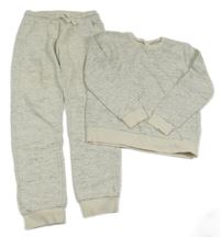 2Set - Smetanovo-šedo-černá melírovaná žebrovaná mikina + tepláky KIDS