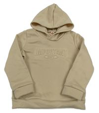 Béžová tepláková mikina s 3D nápisy a kapucňou