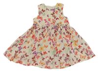 Smotanové plátenné šaty s motýlikmi a mašlou H&M