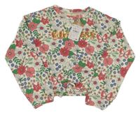 Nové - smetanová crop mikina s kytičkami a motýlky a zlatým nápisem a uzlem Sfera