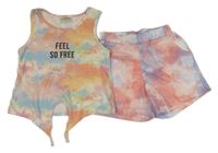 2set - Farebný batikovaný crop top s nápisy + teplákové kraťasy LC WaIKIKI