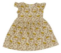 Světlebéžovo-hnedé vzorované šaty so Simbou a volánikmi Disney