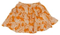 Oranžová krepová sukňa s kvetmi a lístečky a volánikom RIVER ISLAND