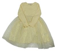 Světležluté žebrovano/tylové šaty s puntíky H&M