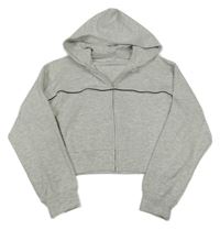 Světlešedá melírovaná propínací crop mikina s kapucí ZARA