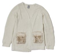 Smetanovo-strieborný melírovaný rebrovaný svetrový cardigan TAHARi