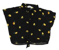 Černá crop halenka s citróny a uzlem H&M