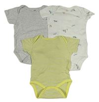 3x body - zelenkavo-žluté pruhované + bílé se zvířaty + světlešedé melírované