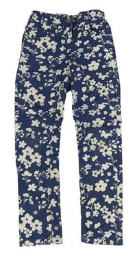 Tmavomodré květované plátěné skinny kalhoty M&S