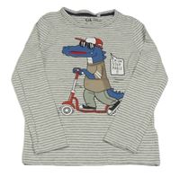 Šedo-černé pruhované triko s dinosaurem C&A