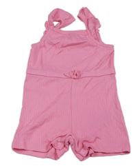 Ružový rebrovaný bavlnený kraťasový overal s volánikmi zn. Primark