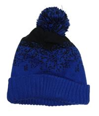 Safírovo-černá pletená čepice s bambulí Tu