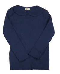 Tmavomodrý rebrovaný ľahký sveter s golierikom F&F