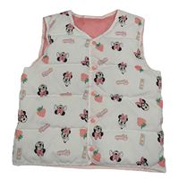 Biela šušťáková zateplená vesta s Minnie a jahodami Disney