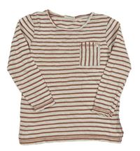 Světlešedo-hnědé pruhované triko s kapsou Topolino