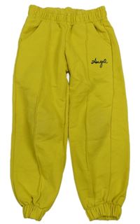 Horčicové tepláky s nápisom