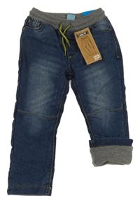 Nové - Tmavomodré podšité rifle s úpletovým pasem Kiki&Koko