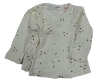 Smotanové vzorované rebrované zavinovací tričko Zara