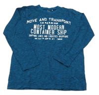 Petrolejovo-čierne pruhované tričko s nápisom Yigga