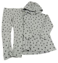 2set - Šedá melírovaná žebrovaná šatová tunika se srdíčky a kapucí + lehké tepláky Nutmeg