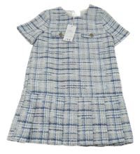 Nové - Bílo-modré kostkované vlněné šaty George