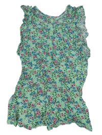 Zelenkavý květovaný lehký kraťasový overal s volánky Y.F.K.