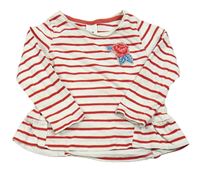 Bílo-červené pruhované triko s růží C&A