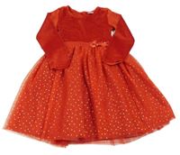 Červené plyšovo/tylové šaty s hvězdami Kiki&Koko