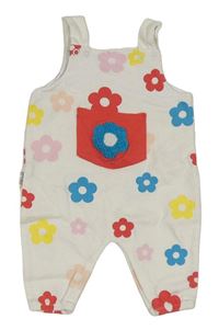 Bílé květované laclové tepláky s kapsou