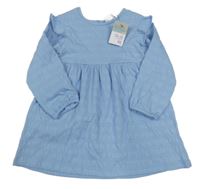 Nové - Svetlomodré pruhované šaty s volánikmi Primark