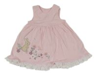 Ružové bavlnené šaty s králikom a kvetmi Nutmeg