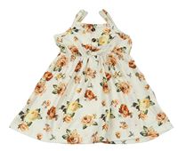 Smotanové kvetované šaty s gombíkmi Shein