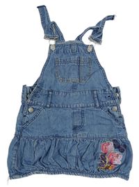 Modré rifľové na traké šaty s výšivkami květin a motýlů