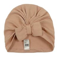 Růžová žebrovaná turbanová čepice s mašlí H&M