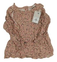 Nové - Starorůžová květovaná lehká tunika s volánky Primark