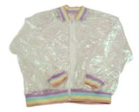 Perleťová průsvitná bunda s barevným lemem