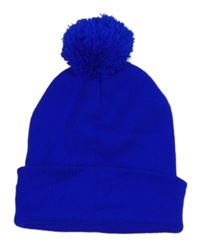 Zafírová pletená čapica s brmbolcom