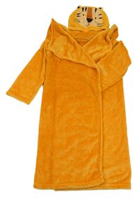 Oranžová plyšová televizní deka s kapucí - tiger