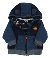 Tmavomodrá prepínaci mikina s výšivkou a kapucňou baker